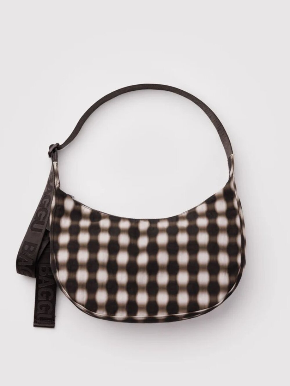 Baggu Medium Nylon Crescent Bag - Blurred Gingham Brown